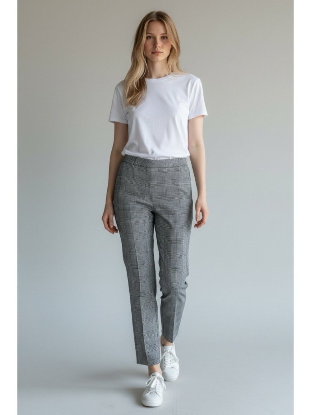 Halogen Adelaide Check Straight Leg Trousers Pants Black White Size 10